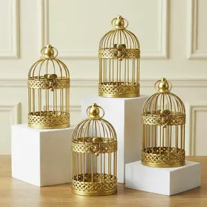 Bird Cage Decor Candle Holder Lantern Decorative Wedding Table Centerpiece Decorations Gold Small Set of 4