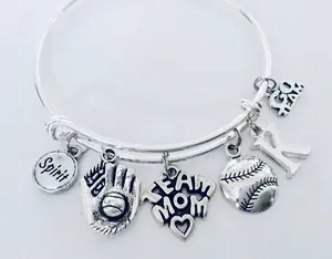 Baseball Team Mom Gift Expandable Silver Wire Bangle Charm Bracelet Coach Gift Adjustable One Size Fits All Softball Team Mom Gift