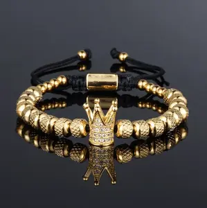 1pc Fashionable Stainless Steel Crown Decorated Braided Bracelet For Men, Suitable For Daily Wear, Ideal Gift For Male Friends' Birthday Parties