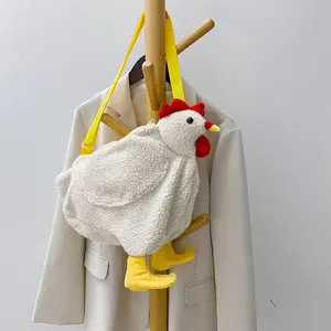 Chicken Purse Cute Chicken Bag Fluffy Hen Shoulder Plush Handbag Crossbody Purse,Funny Animal Cartoon Crossbody Bag