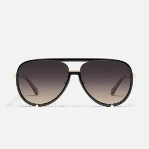 QUAY - HIGH PROFILE Aviator Sunglasses with Gold Metal Detailing & Adjustable Silicone Nose Pads Classic Style