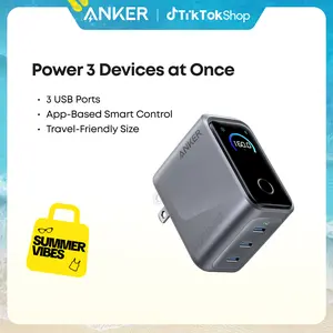 #SummerVibes Anker Prime Charger, 160W 3-Port Compact USB-C GaN Charger Block, Smart Display and Touch Control, 140W Max Single-Port Charging, for MacBook, iPad, iPhone 17 / 16 / 15 Series, and More summervibes