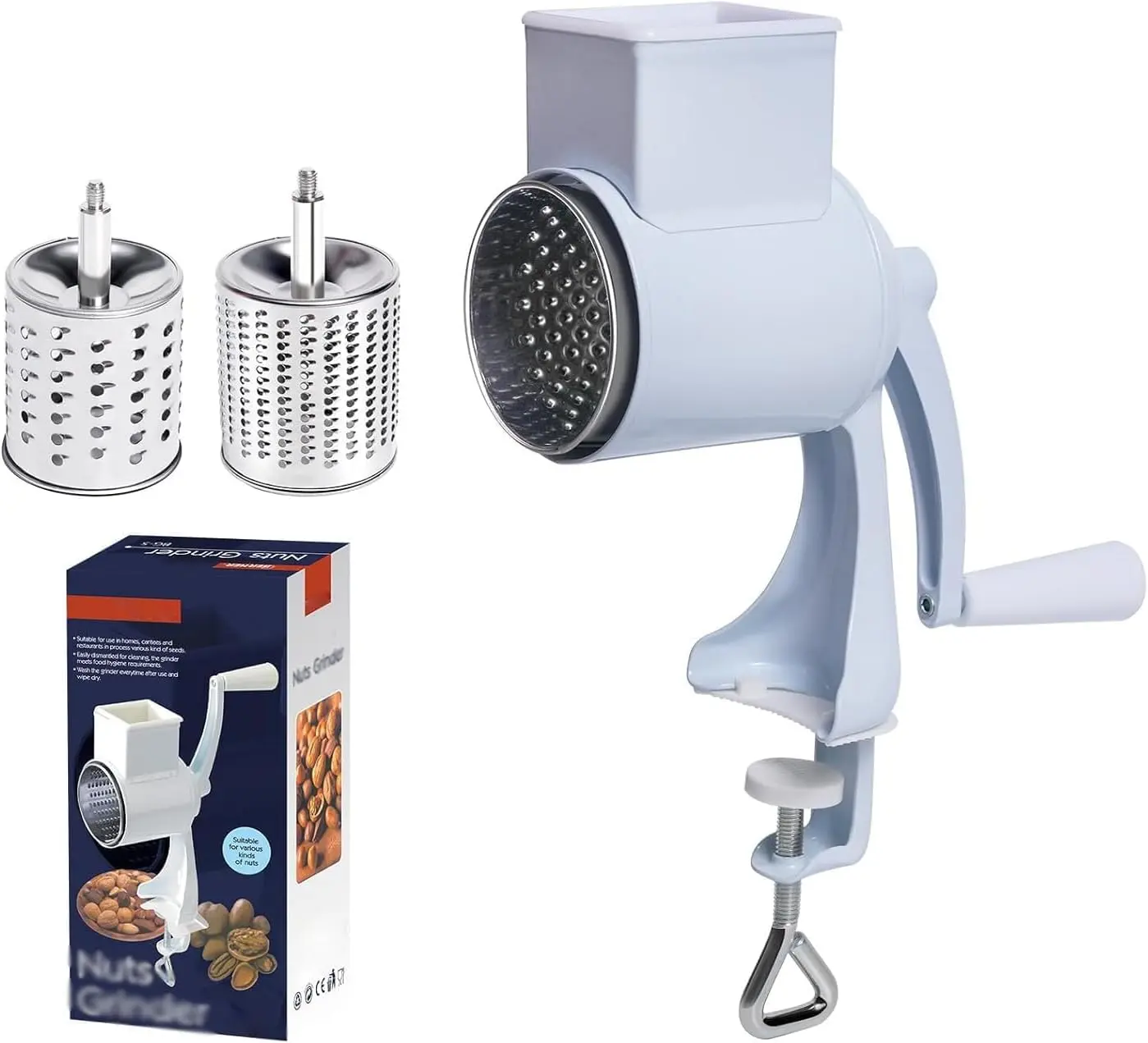 【Christmas Gift】Sturdy Manual Nut Chopper Grinder, Multifunctional Dried Fruit Crusher Peanut Masher, 160 Double-Sword White Stainless Steel Grater for Walnut Pecan, Plastic Kitchen Utensil with Storage Function