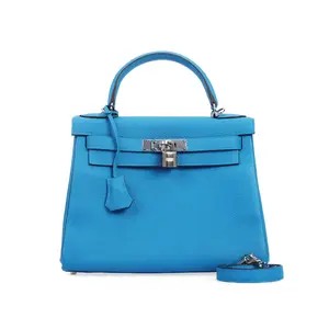 Pre-owned HERMÈS Togo Calfskin Shoulder Bag Hermes Kelly 28 Bleu Zanzibar 46222025 L
