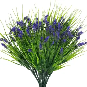 12 pcs Artificial Monkey Grass with Lavender Flowers - UV Resistant, Weatherproof, and Realistic Faux Greenery for Outdoor Hanging Planters, Home Garden and Indoor Decor, Artificial Outdoor Plants, Artificial Simulation Plant
