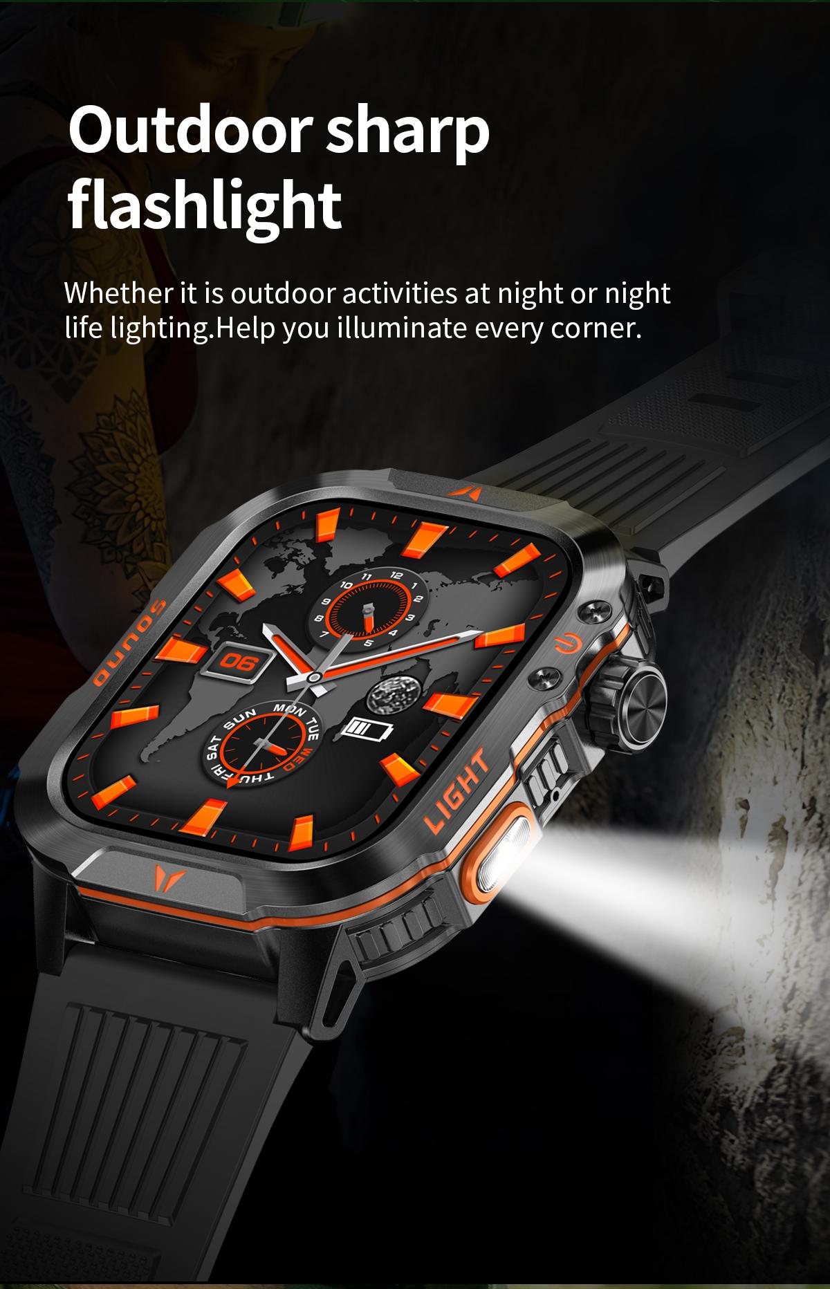 LOOXLK 2026 Outdoor-Style Smartwatch with 2.01-inch IPS Screen LED Lighting Wireless Call Sports Modes Calorie Tracker Compass Weather Alerts Men's Gift Fitness Tracker  Applicable to iPhones and Android devices Wearable