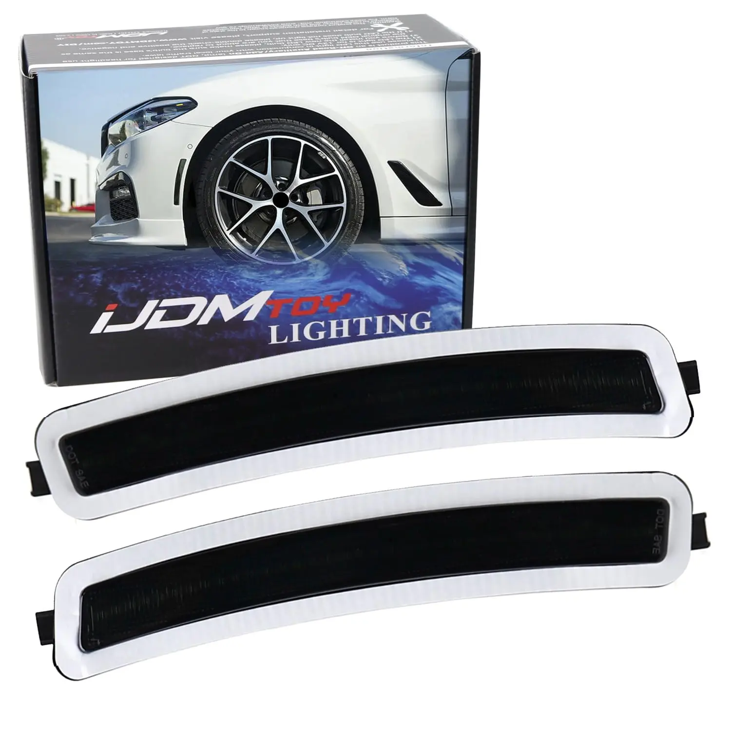 iJDMTOY Euro Black-Out Smoked Front Bumper Side Marker Reflex Lens For BMW 2017-2022 G30 530i 530e 540i 545i 550i M550i M5, Replace OEM Amber Reflectors