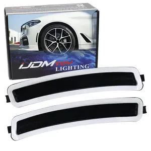 iJDMTOY Euro Black-Out Smoked Front Bumper Side Marker Reflex Lens For BMW 2017-2022 G30 530i 530e 540i 545i 550i M550i M5, Replace OEM Amber Reflectors