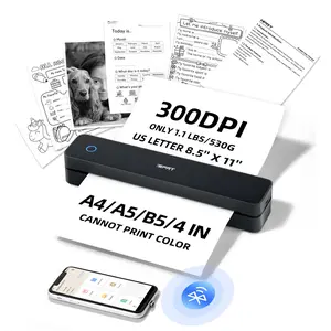 iDPRT Portable-Printer Wireless for Travel, 300DPI Inkless-Thermal-Small-Printer for Home Use, Office, Vehicles, Mobile Bluetooth Printers Supports 8.5" x 11" US Letter&A4&A5 Size, for Smartphone & PC