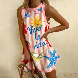 “Vivir La Vida” Sleeveless A-line Short Printed Mini Dress, A Must-have for Spring and Summer.
