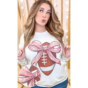 Football Pink Bow Rhinestone Graphic Sweatshirt