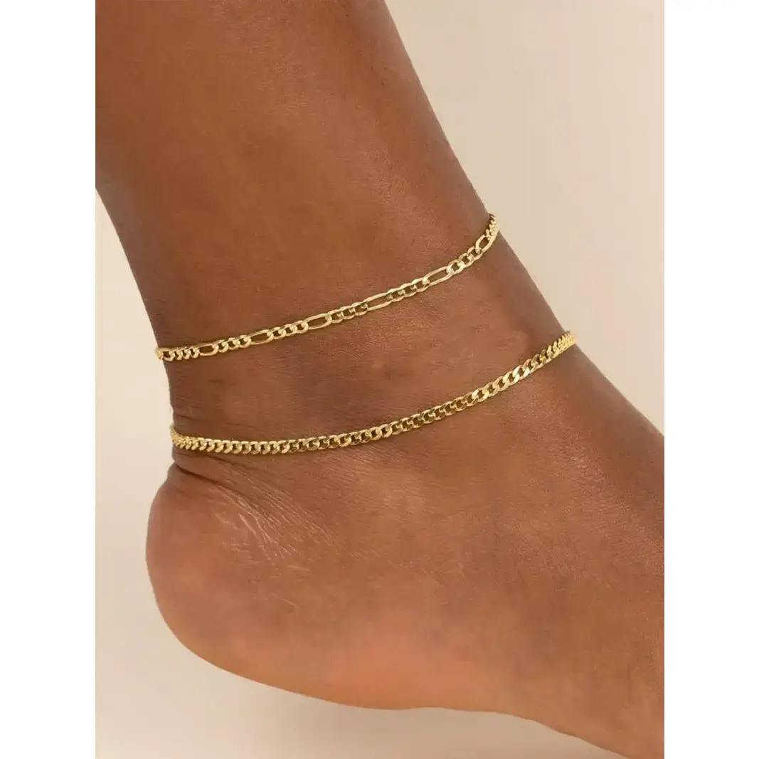 BloomWish B Women's Simple Plain Stainless Steel Chain Anklet (2pcs) Tarnish Free, Fashionable Body Jewelry for Party, Daily Clothing Decor, Trendy All-match & Exquisite Jewelry for Birthday Gift, Vacation Accessories, Versatile Accessory
