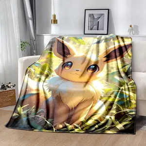 Cartoon Eevee Umbreon Flannel Blanket Soft Cozy Warm Throw Blanket for Bedroom, Dorm Room, Sofa, Couch and Living Room, Perfect Fan Gift