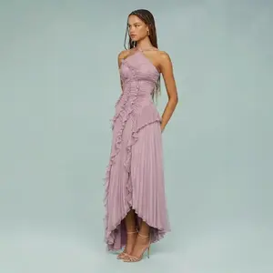 2025NewHigh-EndChiffonDressforWomenwithRufflePleatDesign,SlimmingMid-LengthDressFormalWomenswear