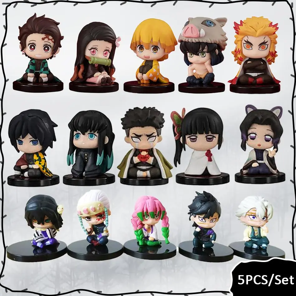 Q Version Demon Slayer 5 Style/Set Sitting Ghost Doll Tanjiro Nidouzi Inosuke Zenizu Figure Action Figure Movie Model Toys Doll