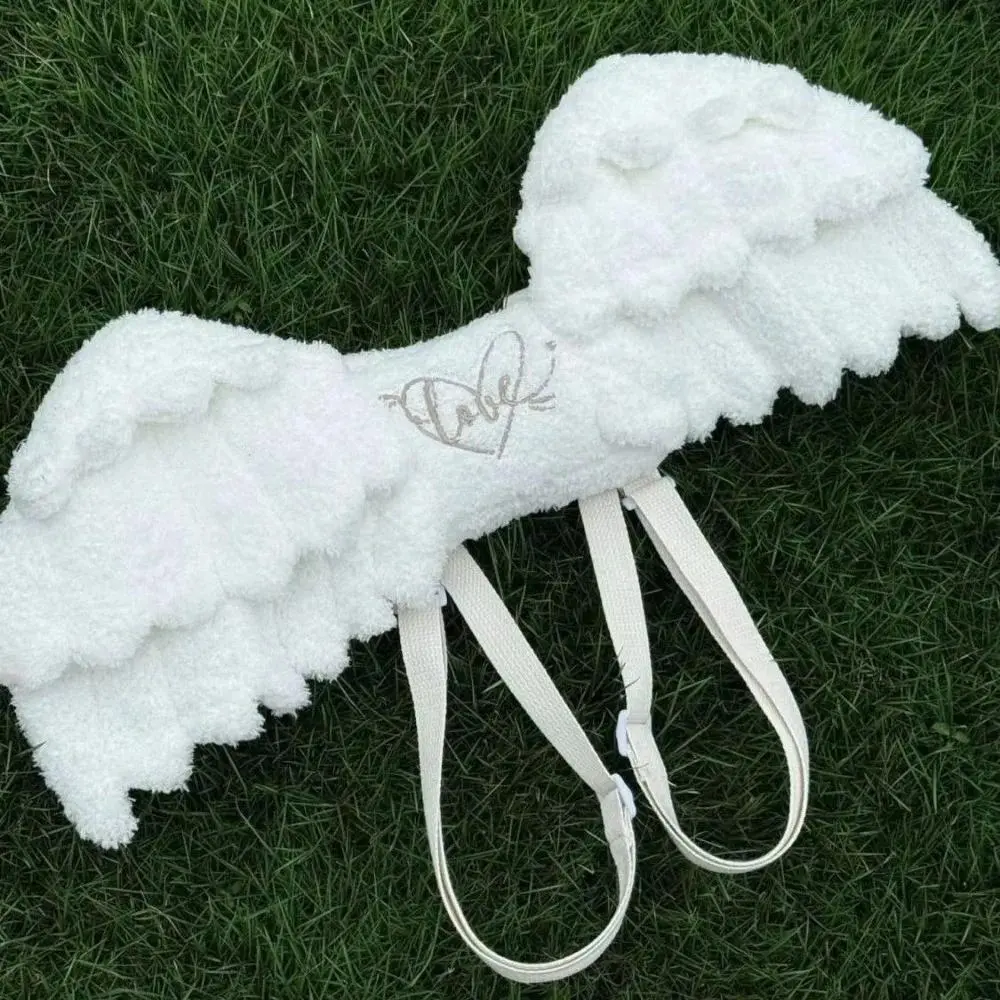 New Adjustable Straps Angel Wings Backpack Polyester Zipper Lolita Backpack White Color Backpack JK Uniform