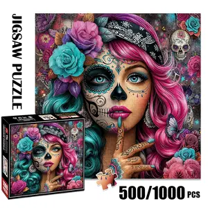 1pc 1000 piece adult puzzle 58x58cm Day of the Dead - Inspired Face - Painted Woman with Floral and Butterfly Elements 500 pieces paper jigsaw puzzle suitable for DIY creative games for adults Art Puzzles Gift