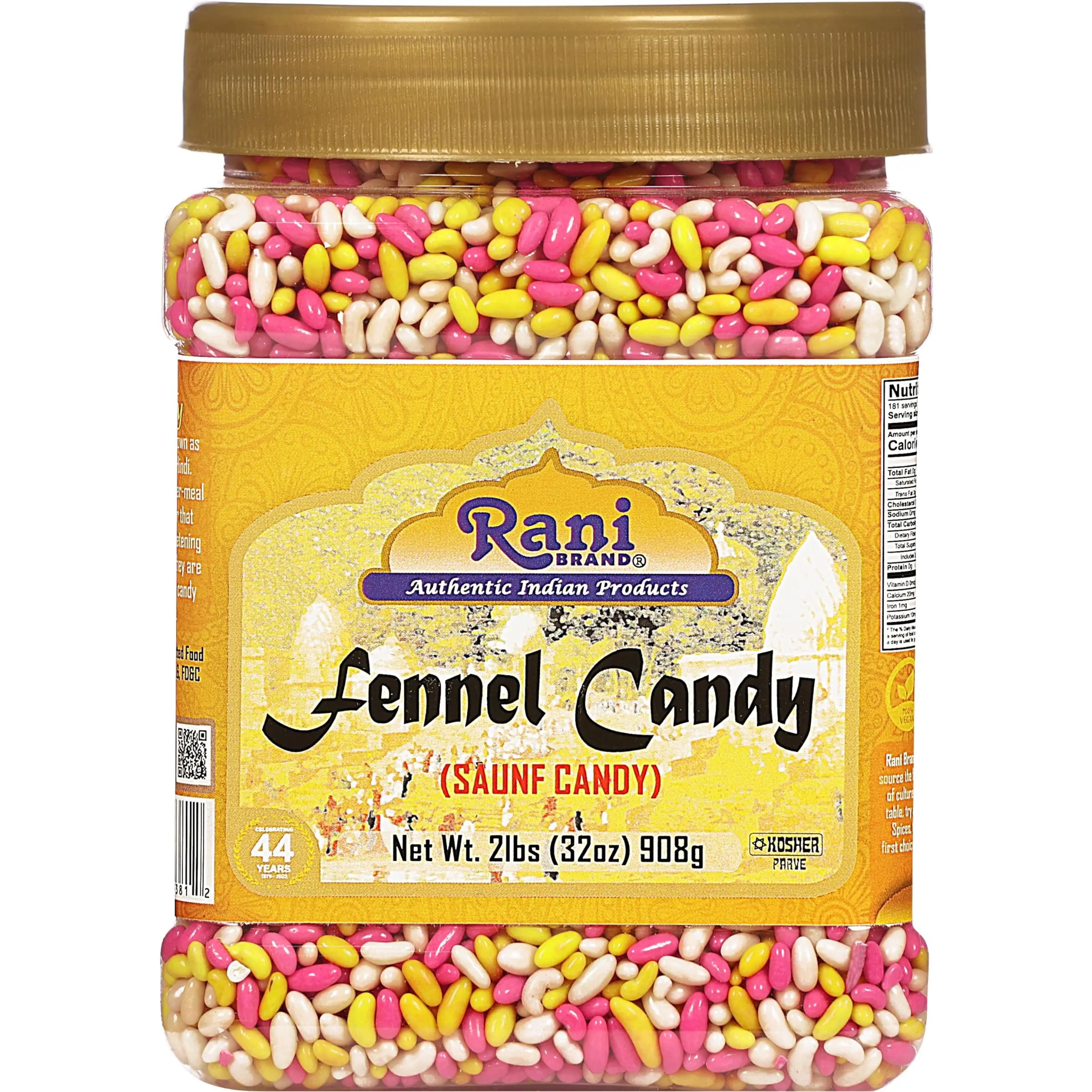 Rani Sugar Coated Fennel Candy 2lbs (32oz) 908g Bulk, PET Jar ~ Indian After Meal Digestive Treat | Vegan | Gluten Friendly | NON-GMO | Kosher | Indian Origin