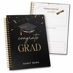 Graduation Guest Book - Black Hardcover Gold Spiral Binding - 120 Guest Pages - Grad Book with Guestbook Table Sign