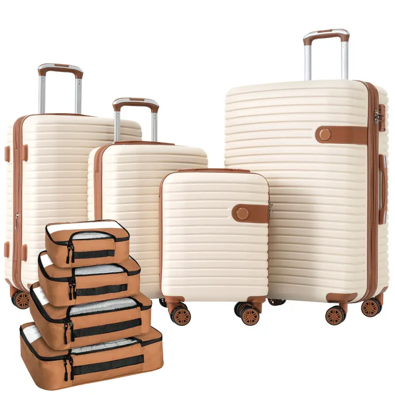4-piece luggage set, ABS hard shell lightweight expandable travel luggage with 4 packaging blocks, TSA lock, male and female rotating wheels (16/20/24/28), lightweight and durable, smooth wheels