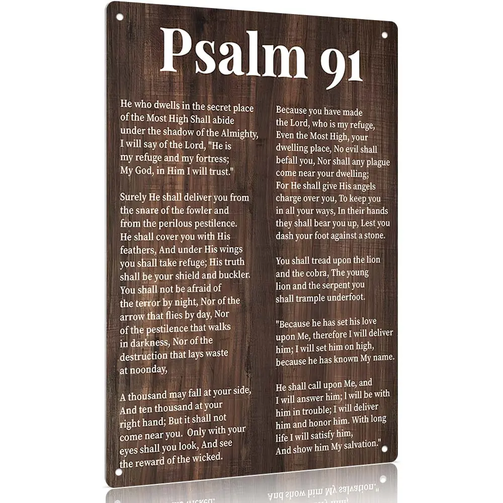 1pc 12x8in Rectangle Rust-Resistant Aluminium 2D Flat Plaque - Vintage Psalm 91 Religious Wall Sign with Ornate Frame, Divine Care Protection Inspirational Hanging Mount for Indoor Home Prayer Room, Mother's Day Gift, 12X8 Inches