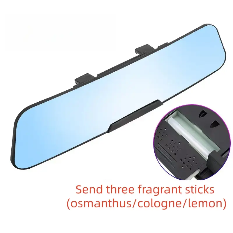 12-in Ultra-Wide   Rearview Mirror - Anti-Glare, Blind-Spot Elimination, Built-In 3-Scent Air Freshener, Convex Panoramic Real-View Auto Replacement Mirror, car sun visor vanity mirror, visibility safety install， interior， clip-on， wide angle