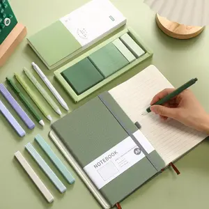 Green Aesthetic Stationery Set 6 Retractable Black Gel Ink Pens 0.5mm Notebook Sticky Notes Set 5 Highlighters Self Stick Index Tabs for  to School Teacher Appreciation