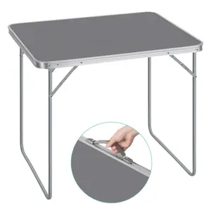 Gray portable folding table, suitable for multiple scenes, family space saving, convenient storage, computer desk, use scene indoor, outdoor, kitchen, dining room, living room, camping