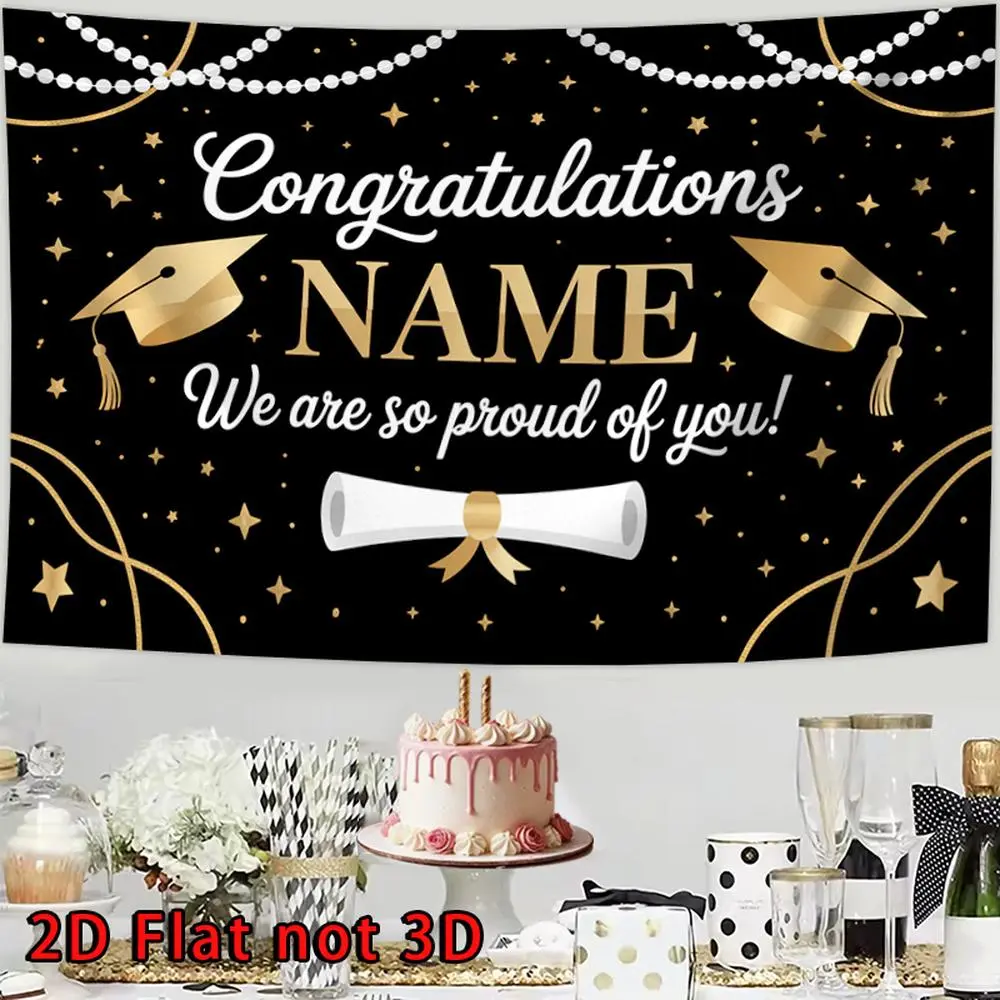 1PC Custom Name 2D Flat Graduation Backdrop - 1-Piece Custom Banners, Personalized Grad Party Wall Decor with Grad Caps & Diploma for Commemorative Graduation Events