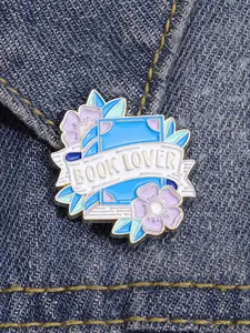 1 Piece Floral Book Lover Design Brooch, Fashion Cute Letter & Flower Decor Alloy Badge For Daily Vacation Holiday Party Gift, Fashion Accessory