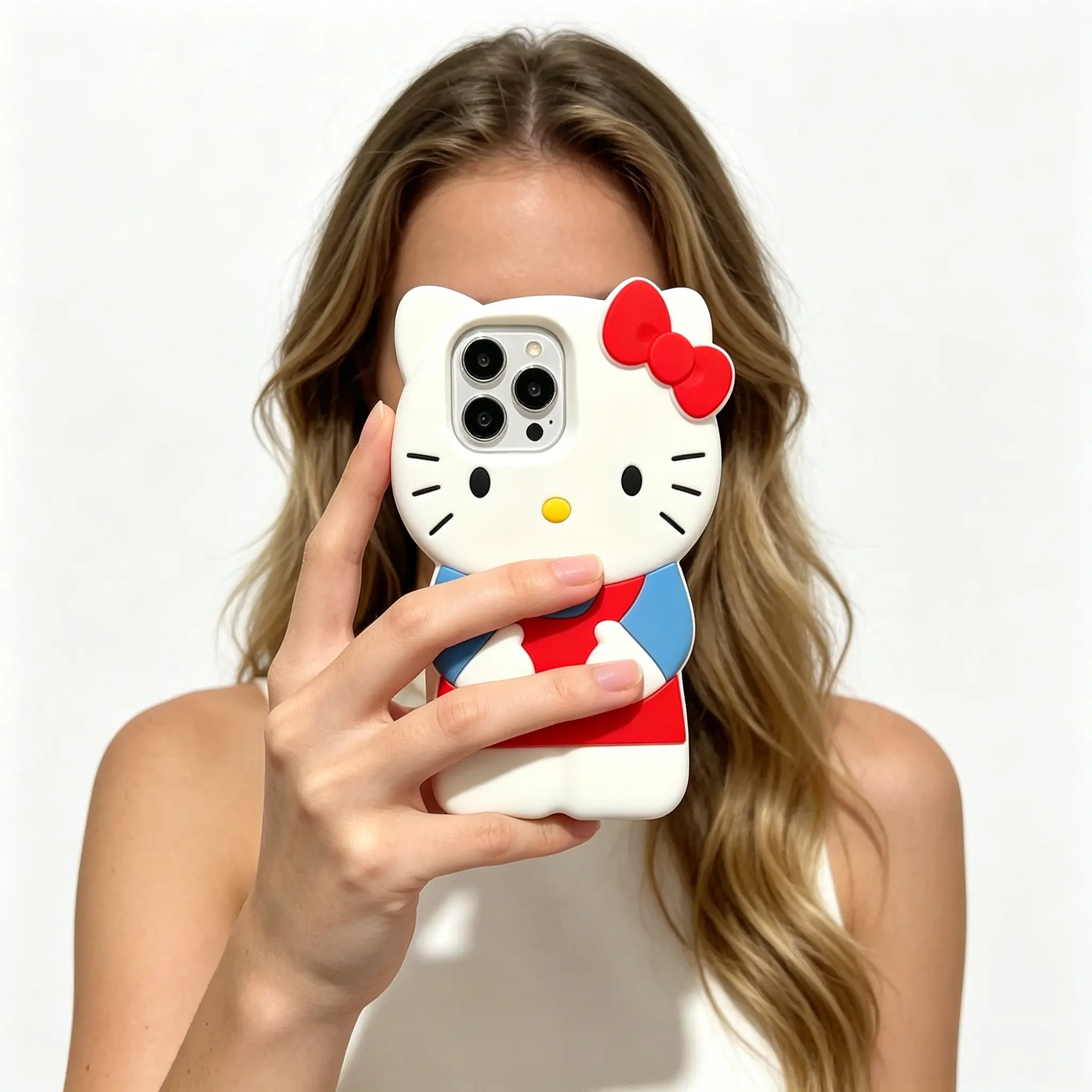 Sanrio Hello Kitty Red White Themed Silicone Shockproof Protective Phone Case Kawaii Cute Mobile Cover for Girls & Women