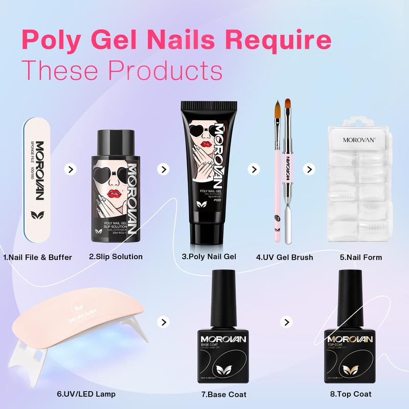 Beginner Poly Gel Nail Kit: 15/8 Colors & UV Lamp | Complete DIY Nail Art Set for Home Use | Perfect for Women & Girls
