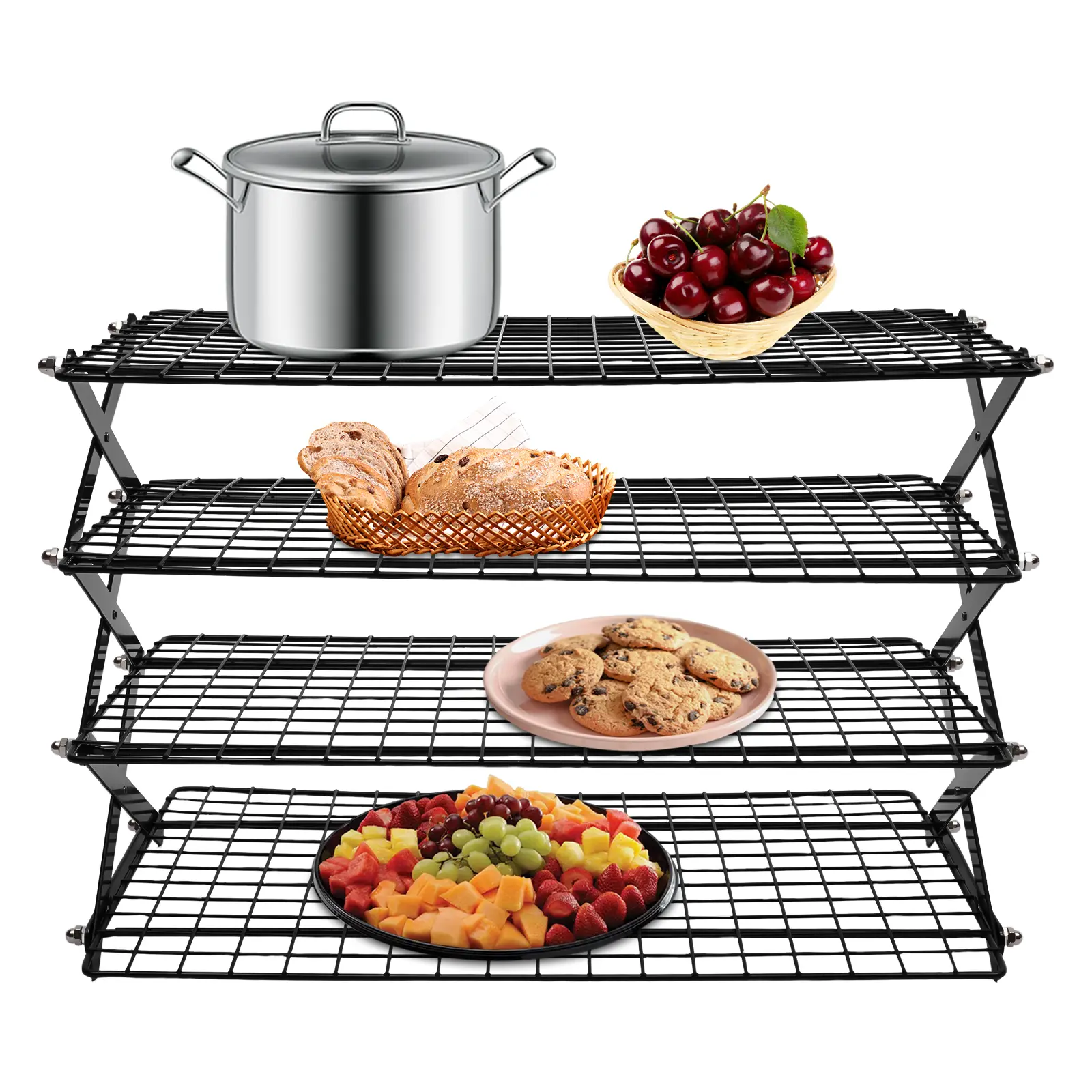 Portable Foldable 2-Tier Non-Stick BBQ Grill Rack with Iron Frame, 10kg Large Load Capacity, Heavy Duty Barbecue Utensils for Outdoor Picnics Camping