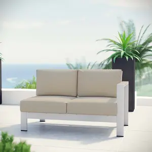 Modway Shore Right-Arm Corner Sectional Outdoor Patio Aluminum Loveseat in Silver Beige