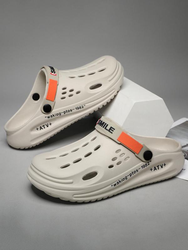 Men's Summer Casual Letter Pattern Clogs As Gift, Breathable Comfortable Clogs for Beach Party, Trendy Shoes for Indoor & Outdoor Wear