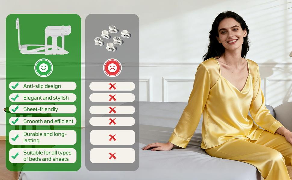 Bed Sheet Holders for Corners, Lock Bed Sheet Grippers, 4Pcs Upgrade Fitted Sheet Holders Keep Sheets Firm & Tight, Bed Sheet Clips Keeping Sheets Place, Fit All Mattress Easy Install