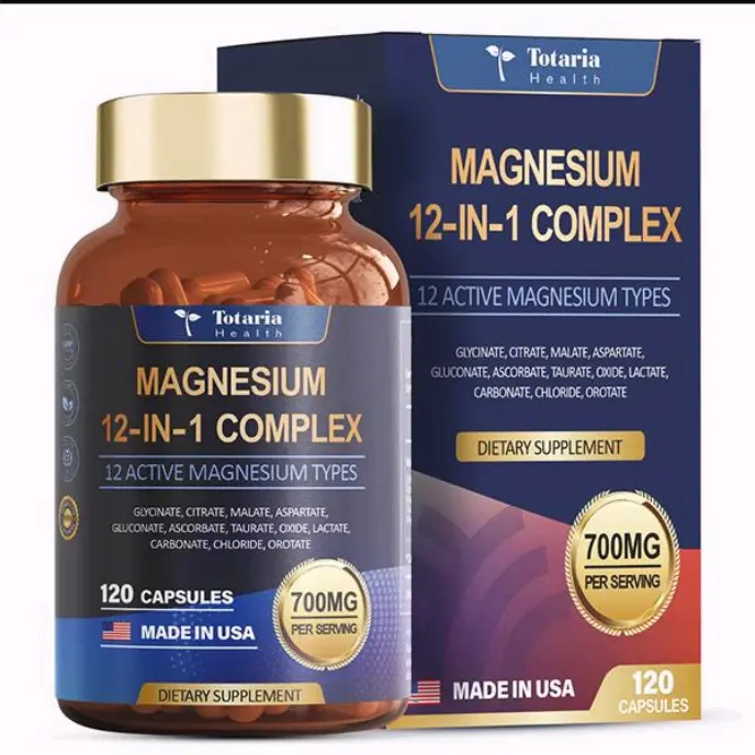 Totaria 12-in-1 Magnesium Complex 700mg.Supplement with Glycinate Citrate Malate Oxide TaurateAspartate Orotate,Vegan Capsules for Muscle, Heart,and Relaxation Support Suitable for both men and women