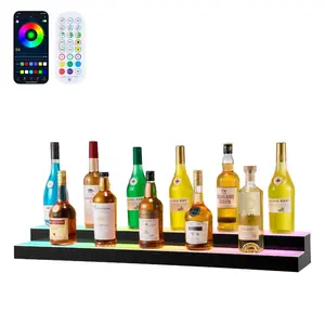 VEVOR LED Lighted Liquor Bottle Display, 2 Tiers 40 inches, Supports USB, Acrylic Illuminated Home Bar Shelf Display with RF Remote App Control, 9 Static Colors, Timing Mode, for 20-28 Bottles