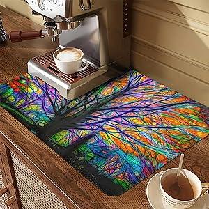 JOYFINITY Decorative Stove Top Covers for Electric Stove – Heat Resistant Glass Cooktop Protector Dish Drying Mat – Non-Slip Rubber Backing Washer Top Cover Waterproof Extra Counter Space (Tree 1)