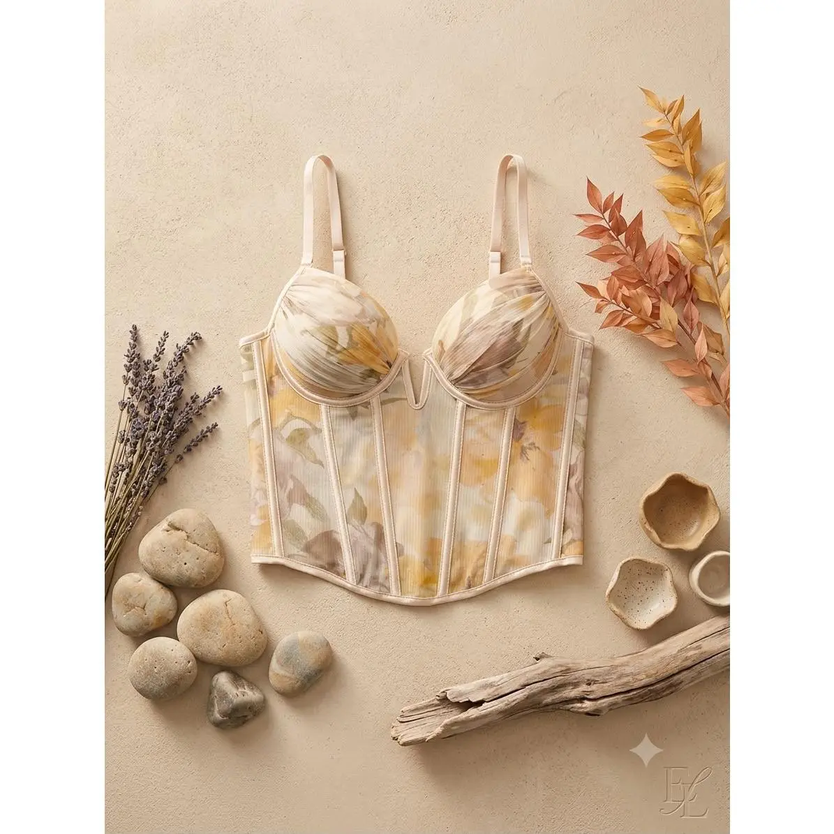 Yellow Floral Structured Corset Top