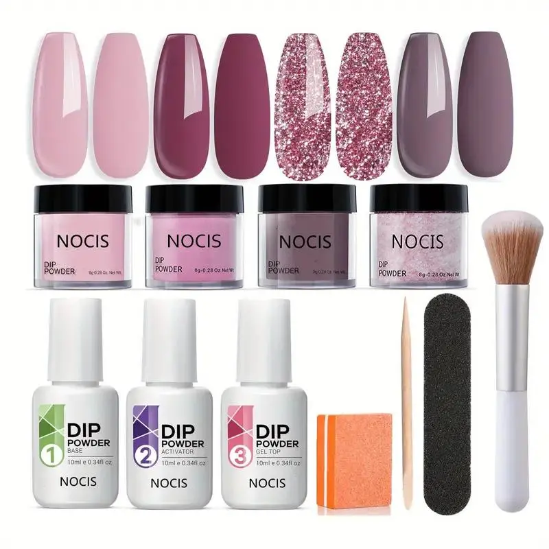 Nail Dip Powder Starter Kit, 11pcs/set Long-lasting Nail Art Powder Glitter & Functional Gel & Acrylic Soft Gel & Tools, Nail Art & Nail Polish for DIY Nail Extensions, Acrylic, Nail Manicure