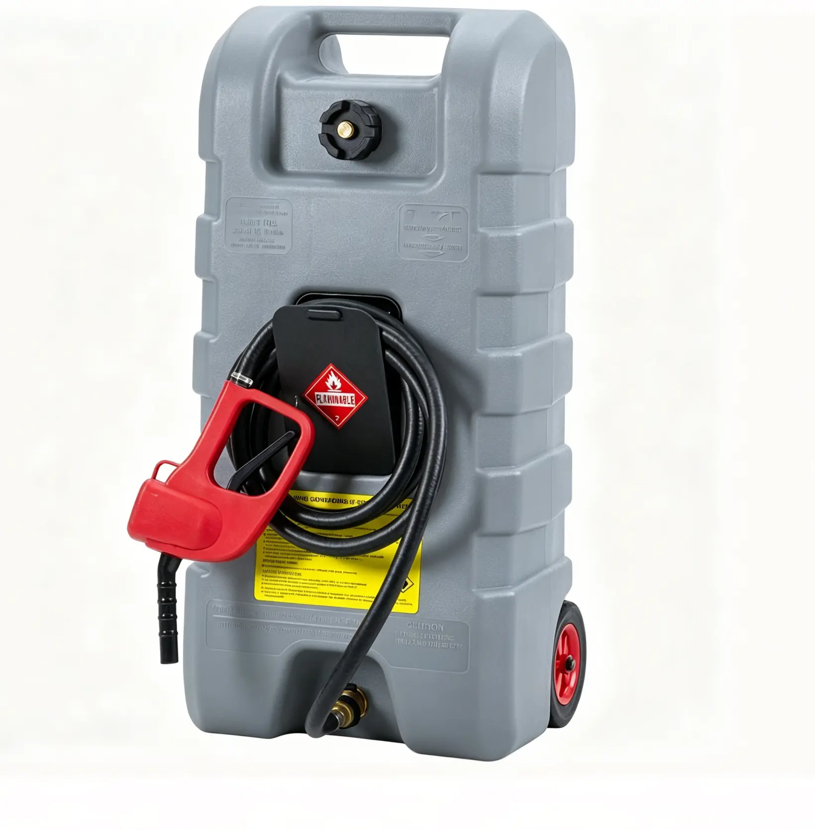 Portable Fuel Transfer Tank, 15 Gallon Gasoline & Diesel Storage Can with Wheels, Siphon Pump, Hose & Nozzle for Marine, ATV, Lawn Equipment