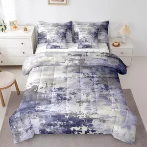 Watercolor Ombre Comforter Set,7 Pcs,Modern Abstract Bedding Set for Girls Boys Kids Teens,Lavender Grey Tie Dye Batik Bed in A Bag,Gradient Grunge Art Bed Sheets (Lavender Grey,)