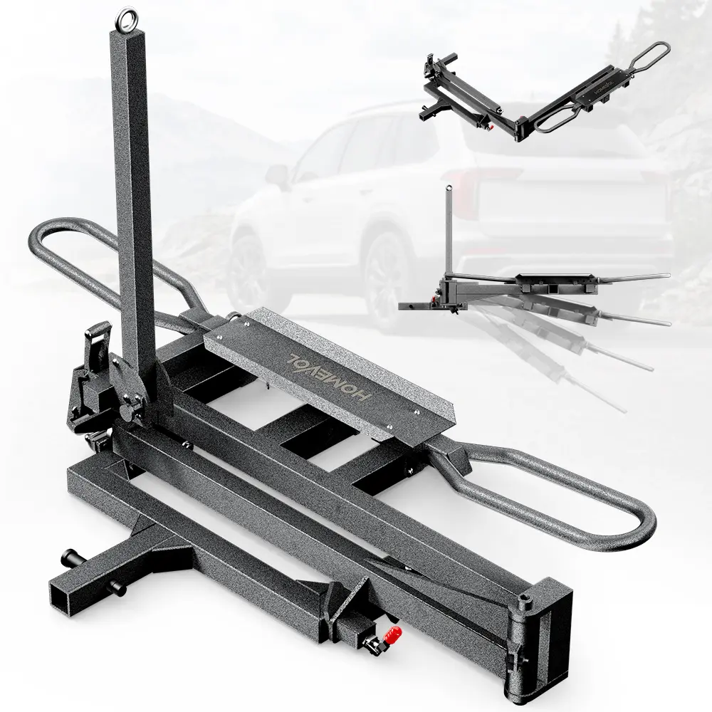 HOMEVOL Heavy-Duty Aluminum Alloy 1-Bike Hitch Mount Rack with Adjustable Ramp, 400lbs Capacity, No-Tilt Rear Access, 4-Point Anti-Rattle Lock, Powder Coated Expandable Add-On, Fits 2" Hitch Receiver & Up to 5" Fat Tires, for SUV, Truck