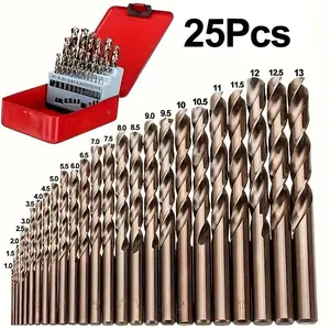 19Pcs/25Pcs Metal Drill Bit Set, M35 High Speed Steel Twist Jobber Cobalt Drill Bits for Hardened Metal, Stainless Steel,Cast Iron,Wood