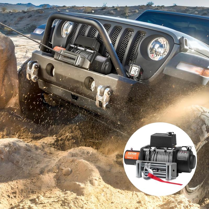 VEVOR Electric Winch, 18,000 lb Truck Trailer Jeep Winch, 12V DC 7/16 in x 85 ft Steel Cable Roller Fairlead Wireless & Wired Remote Control, IP55 Waterproof Towing for Off Road SUV Jeep Truck TrailerHoliday gifts