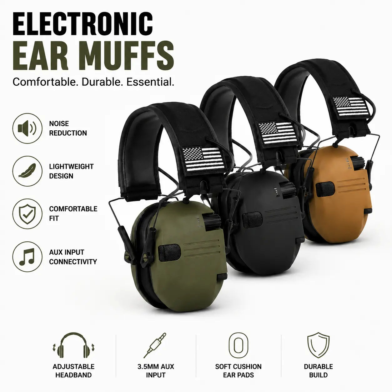 Electronic Hearing Protection Headphones with AUX Input, Noise Reduction Outdoor Ear Protection