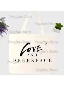 Love And Deepspace Canvas Shopper Bag with Handle Eco Foldable Reusable Tote Bag Book Key Phone Shopping Bag