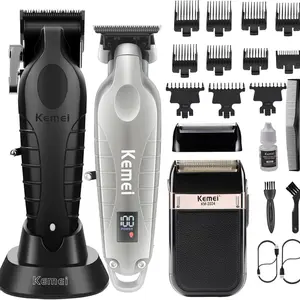 KEMEI Professional Hair Clipper, Hair/Beard Trimmer, Eletric Foil Shaver Set for Men, Cordless Beard Trimmer, Rechargeable Barber Clippers, USB Fade Clipper Haircutting Kit, KM 2296, KM 2024, KM 2293 Silvery