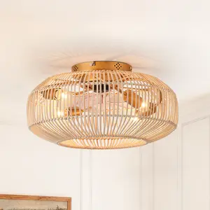 PARROT UNCLE 20” Off-white Flush Mount Fandelier/Ceiling Fan Furniture Decor Elegant Grand